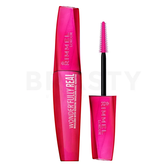 Rimmel London Wonder'Fully Real Keratin Mascara řasenka pro prodloužení a natočení řas 001 Black 11 ml