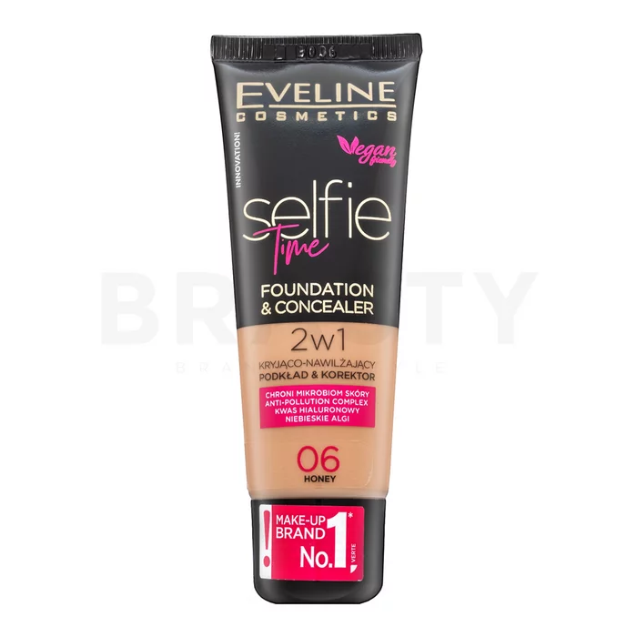 Eveline Selfie Time 2in1 Foundation & Concealer machiaj persistent 2în1 06 Honey 30 ml