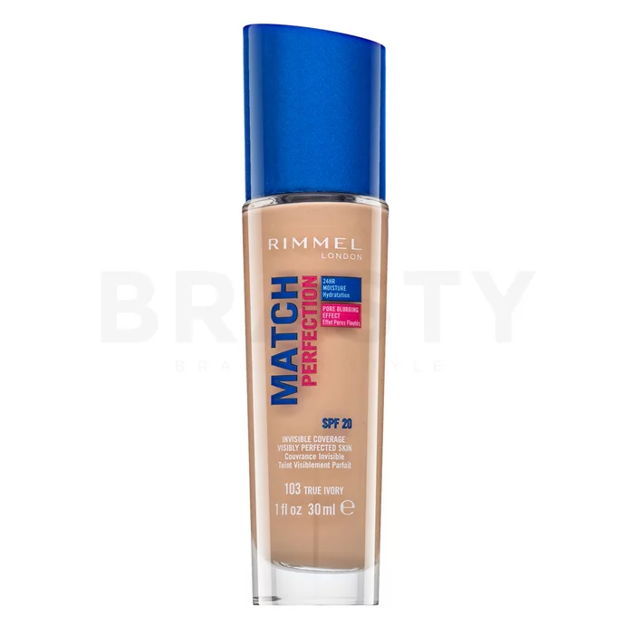 Rimmel London Match Perfection 24HR SPF20 Foundation tekutý make-up pro sjednocenou a rozjasněnou pleť 103 True Ivory 30 ml