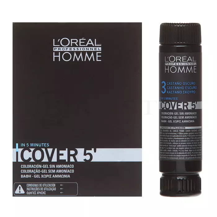 L´Oréal Professionnel Homme Cover 5 barva na vlasy No. 3 Dark Brown 3 x 50 ml