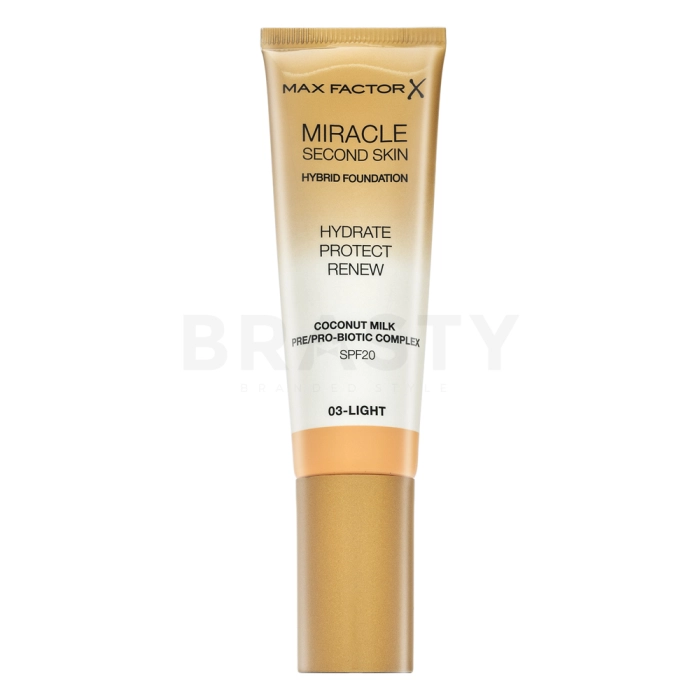 Max Factor Miracle Second Skin Hybrid Foundation SPF20 dugotrajna šminka s hidratantnim učinkom 03 Light 30 ml