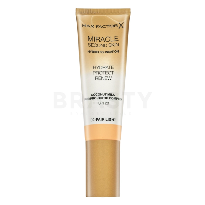 Max Factor Miracle Second Skin Hybrid Foundation SPF20 dugotrajna šminka s hidratantnim učinkom 02 Fair Light 30 ml