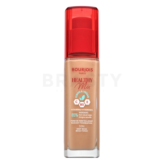 Bourjois Healthy Mix Clean & Vegan Radiant Foundation vloeibare make-up om de huidskleur te egaliseren 55N Deep Beige 30 ml