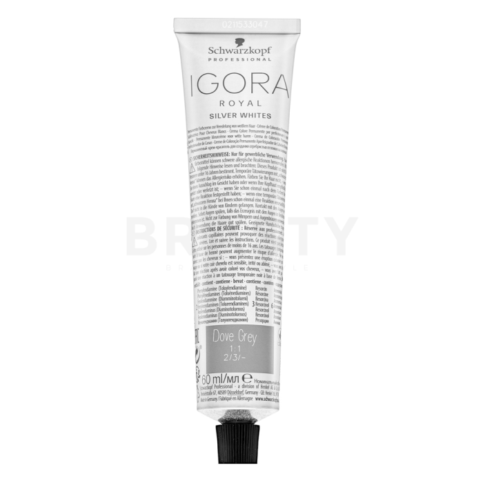Schwarzkopf Professional Igora Royal SilverWhite Permanent White Refining Color Creme profesionální permanentní barva na vlasy pro platinově blond a šedivé vlasy Dove Grey 60 ml