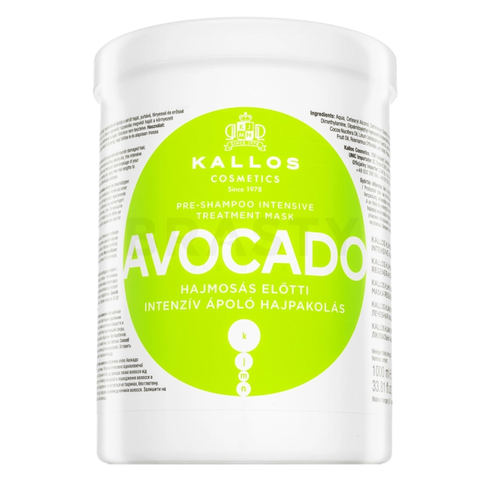Kallos Avocado Pre-Shampoo Intensive Treatment Mask verzorging vóór het wassen voor beschadigd haar 1000 ml